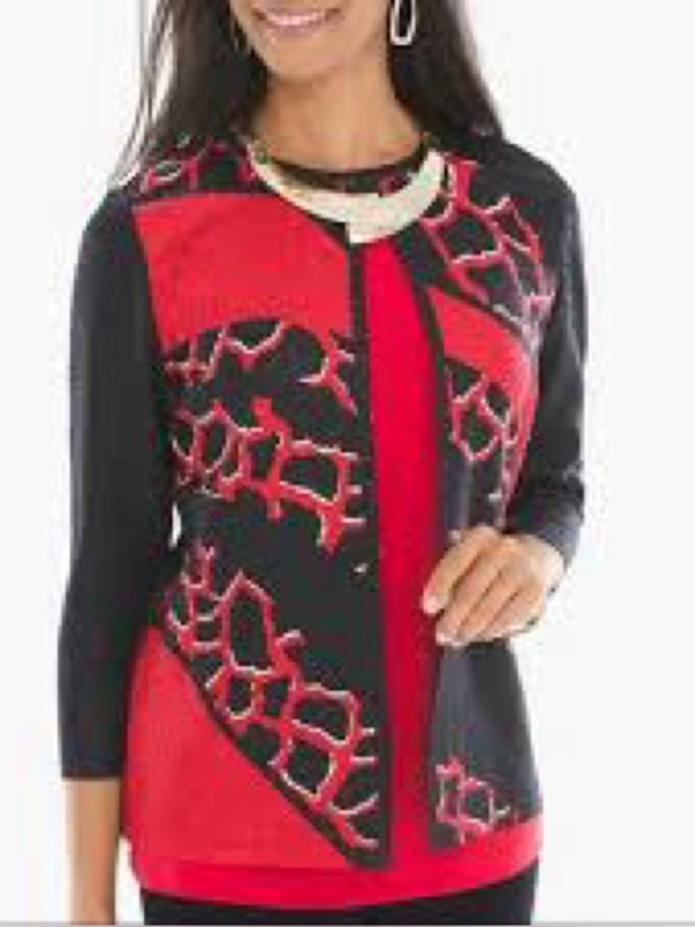 Chico’s Travelers Black Red Textured Jacket Cardigan Size 2 Large